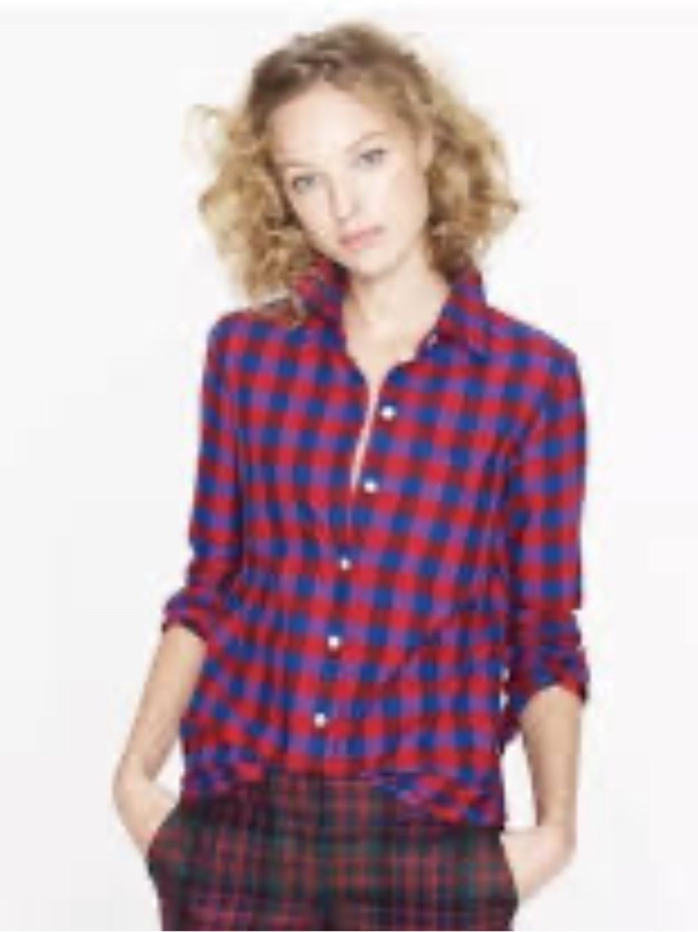 J. Crew Red and Blue Plaid Button-Down Shirt Size-X-Small Classic Americana